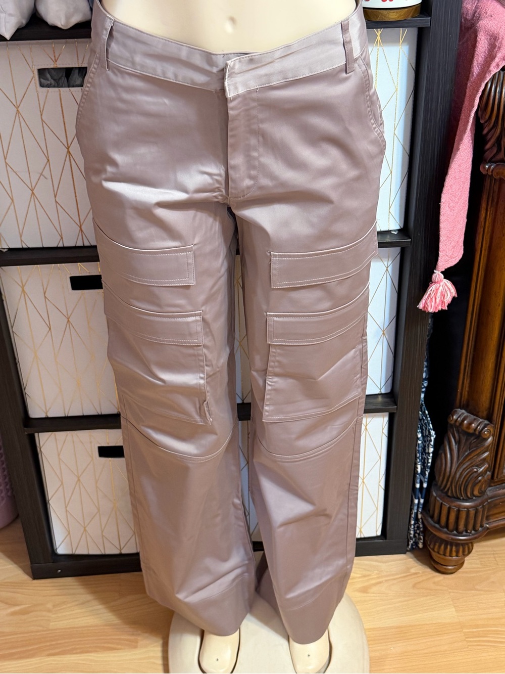 Zara women silk like Cargo Pants in Taupe